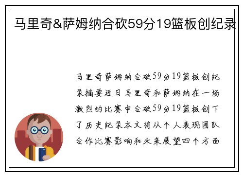 马里奇&萨姆纳合砍59分19篮板创纪录